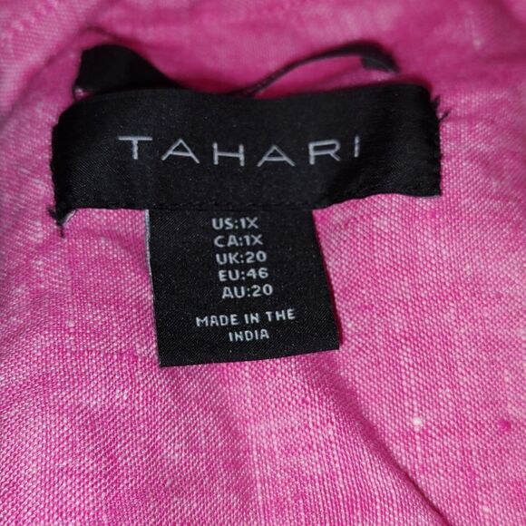 Tahari pink 100% linen tunic top 3/4 length sleeve Sz 1X - Picture 5 of 5